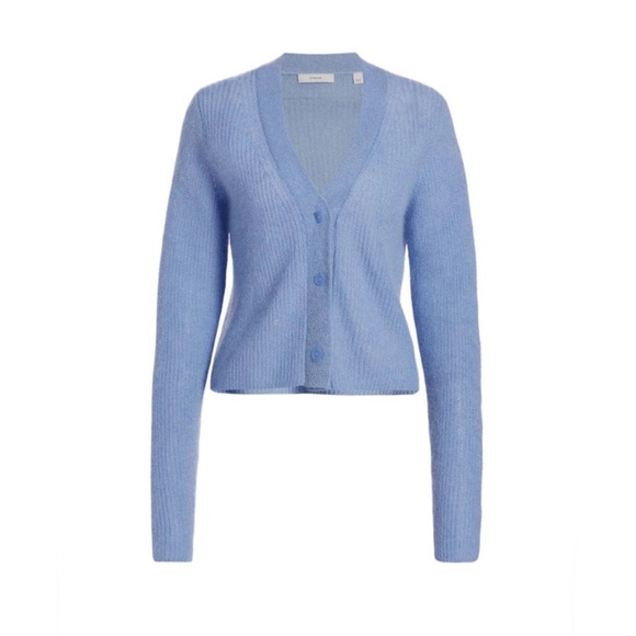 Women's Blue V-Neck Cardigan Sweater - Picture 2 of 5